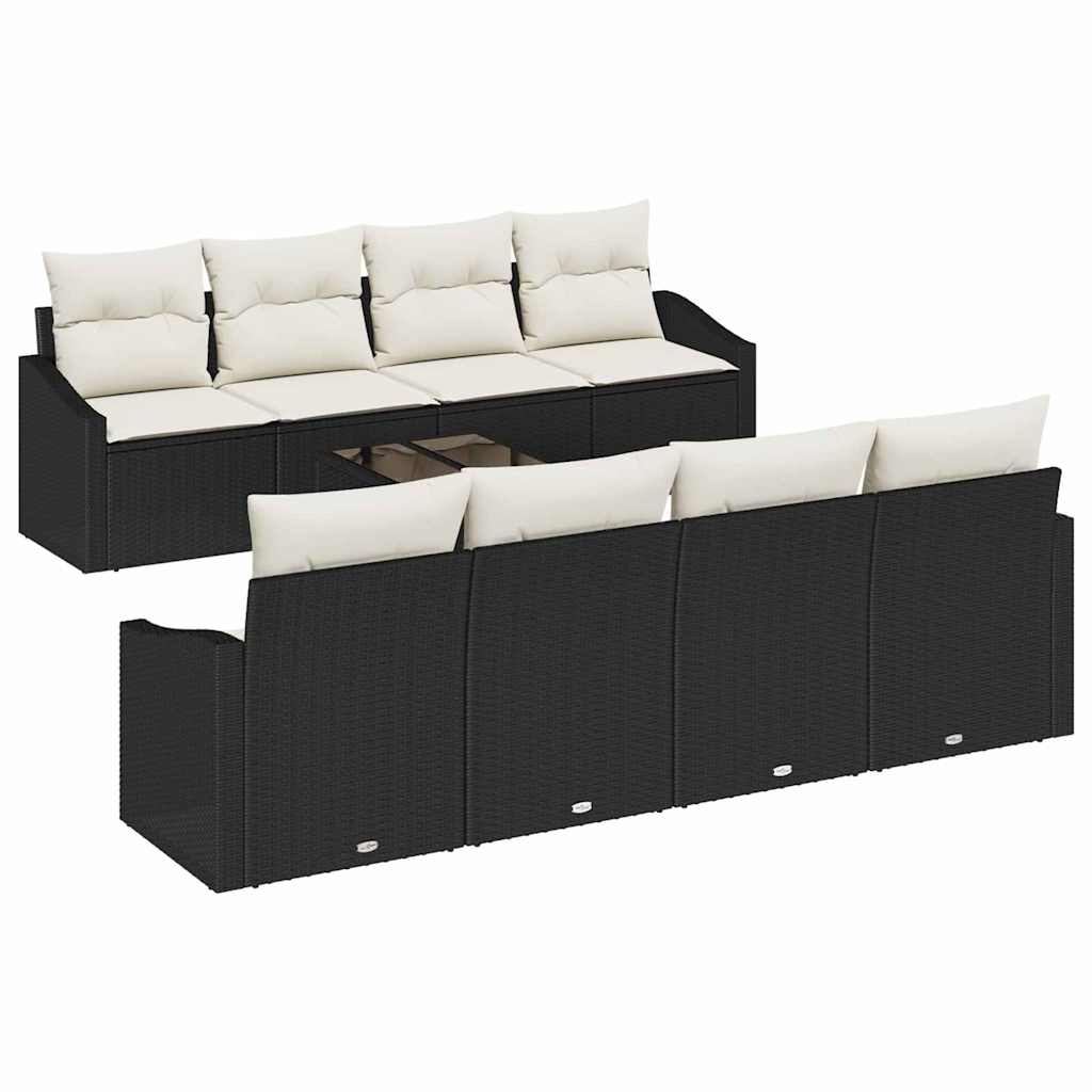 Sofa Set mit Kissen 9 pcs Schwarz und Creme Poly Rattan