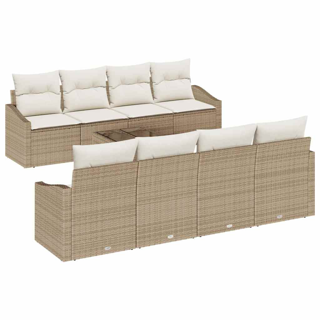 Sofa Set mit Kissen 9 pcs Beige und Creme Poly Rattan