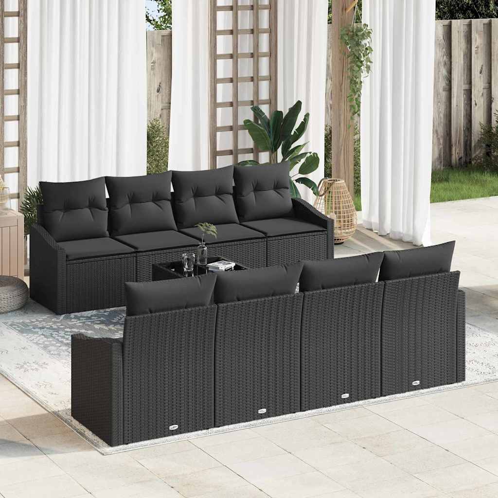 Sofa Set mit Kissen mit Kissen 9 pcs Schwarz Poly Rattan
