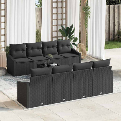Sofa Set mit Kissen mit Kissen 9 pcs Schwarz Poly Rattan