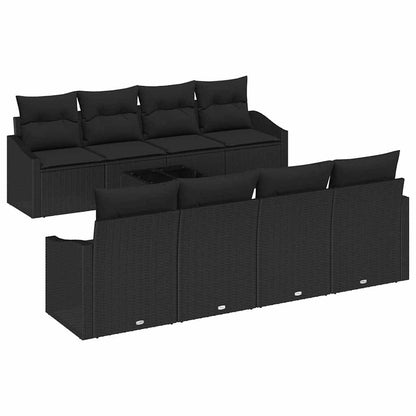 Sofa Set mit Kissen mit Kissen 9 pcs Schwarz Poly Rattan
