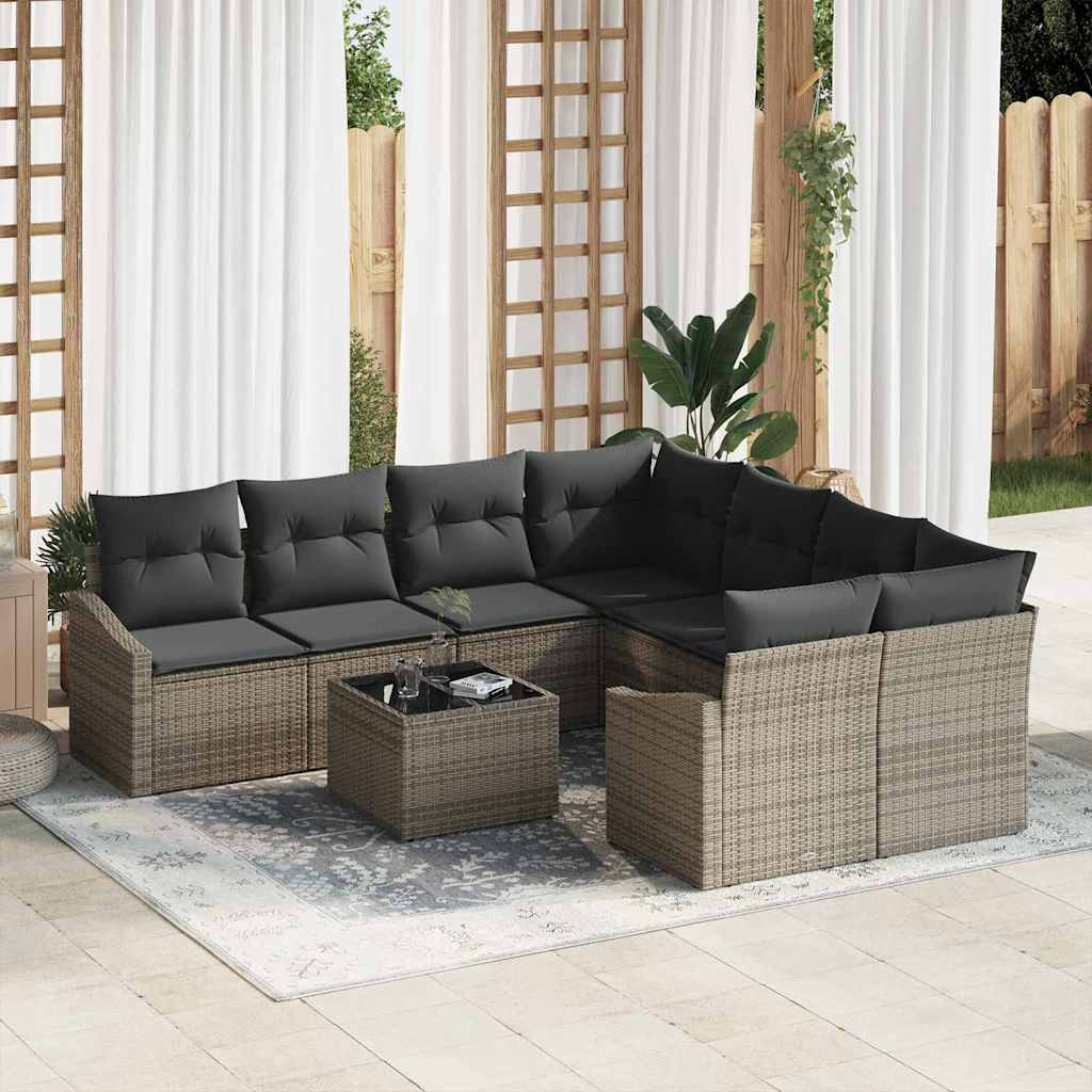 Sofa Set mit Kissen mit Kissen 9 pcs Grau Poly Rattan