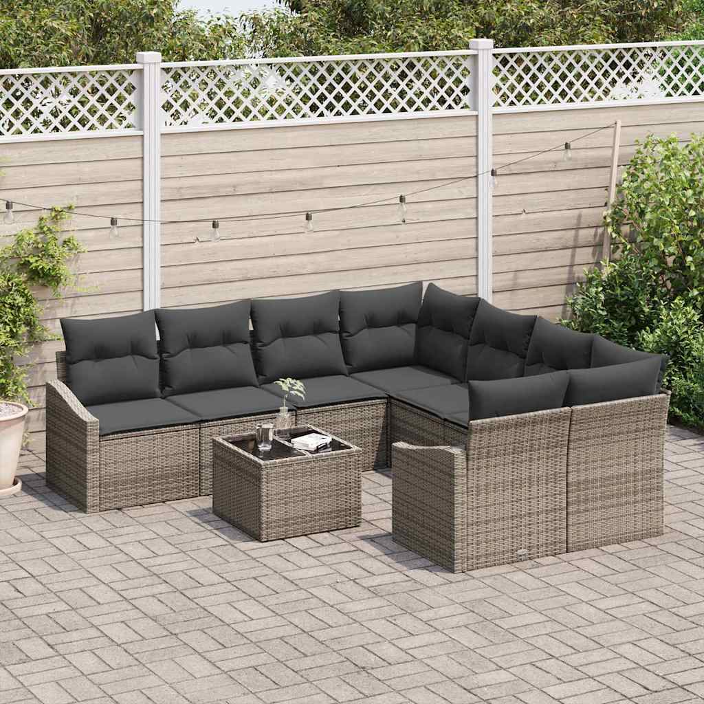 Sofa Set mit Kissen mit Kissen 9 pcs Grau Poly Rattan