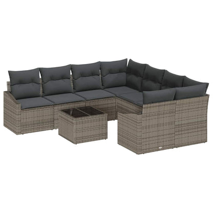 Sofa Set mit Kissen mit Kissen 9 pcs Grau Poly Rattan