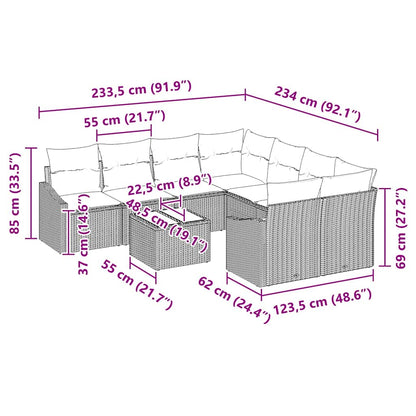 Sofa Set mit Kissen mit Kissen 9 pcs Grau Poly Rattan