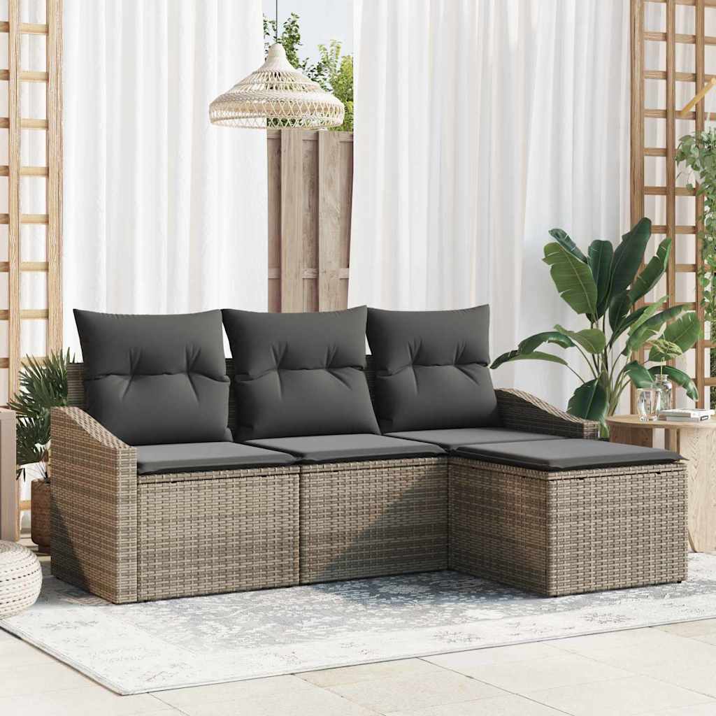 Sofa Set mit Kissen 4 pcs Grau Poly Rattan