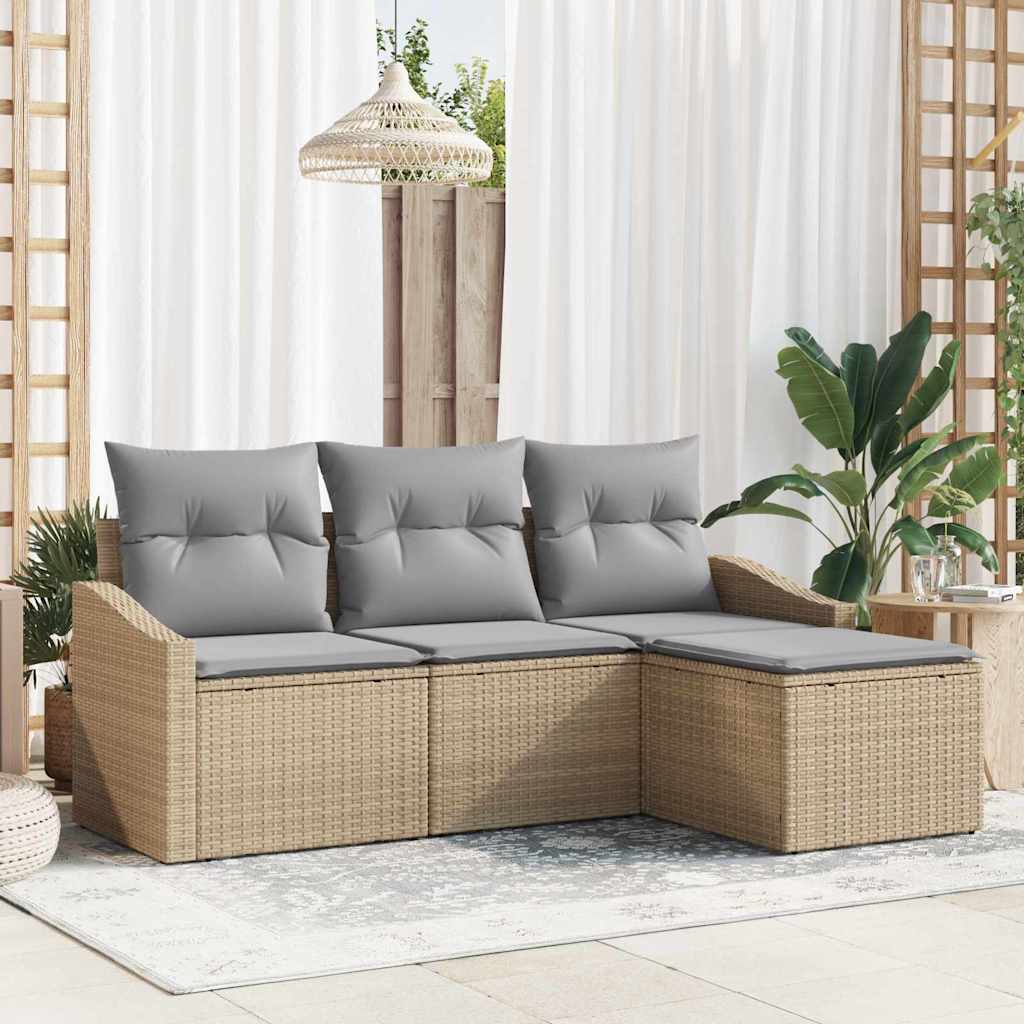 Sofa Set mit Kissen 4 pcs Beige Poly Rattan
