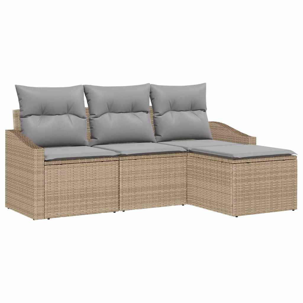 Sofa Set mit Kissen 4 pcs Beige Poly Rattan
