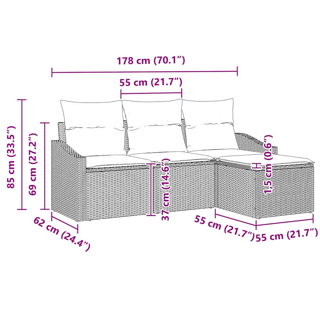 Sofa Set mit Kissen 4 pcs Beige Poly Rattan