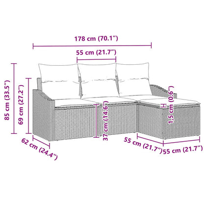 Sofa Set mit Kissen 4 pcs Beige Poly Rattan
