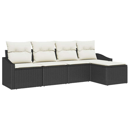 Sofa Set mit Kissen 6 pcs Schwarz Poly Rattan