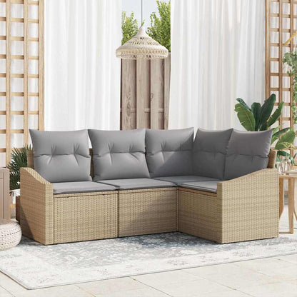 Sofa Set mit Kissen 4 pcs Beige Poly-Rattan