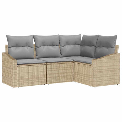 Sofa Set mit Kissen 4 pcs Beige Poly-Rattan