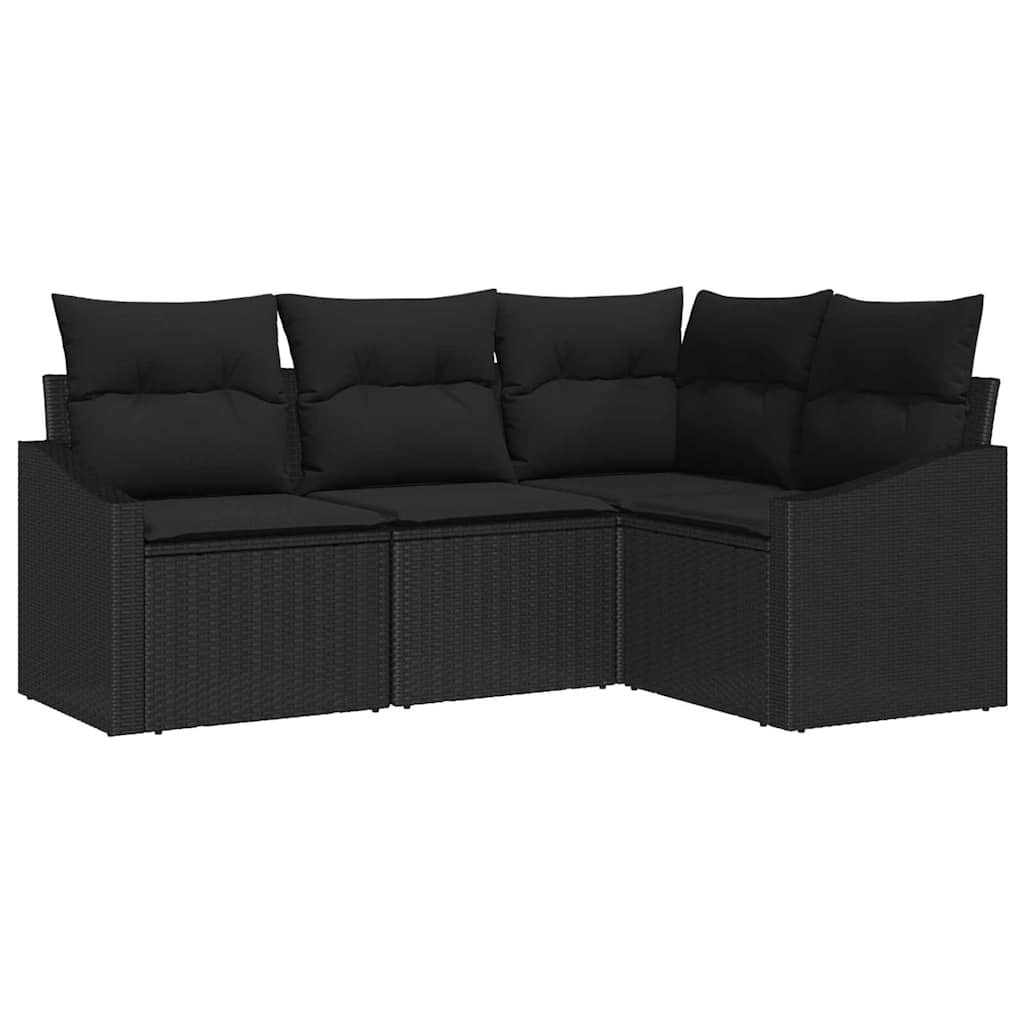Sofa Set mit Kissen 4 pcs Schwarz Poly-Rattan