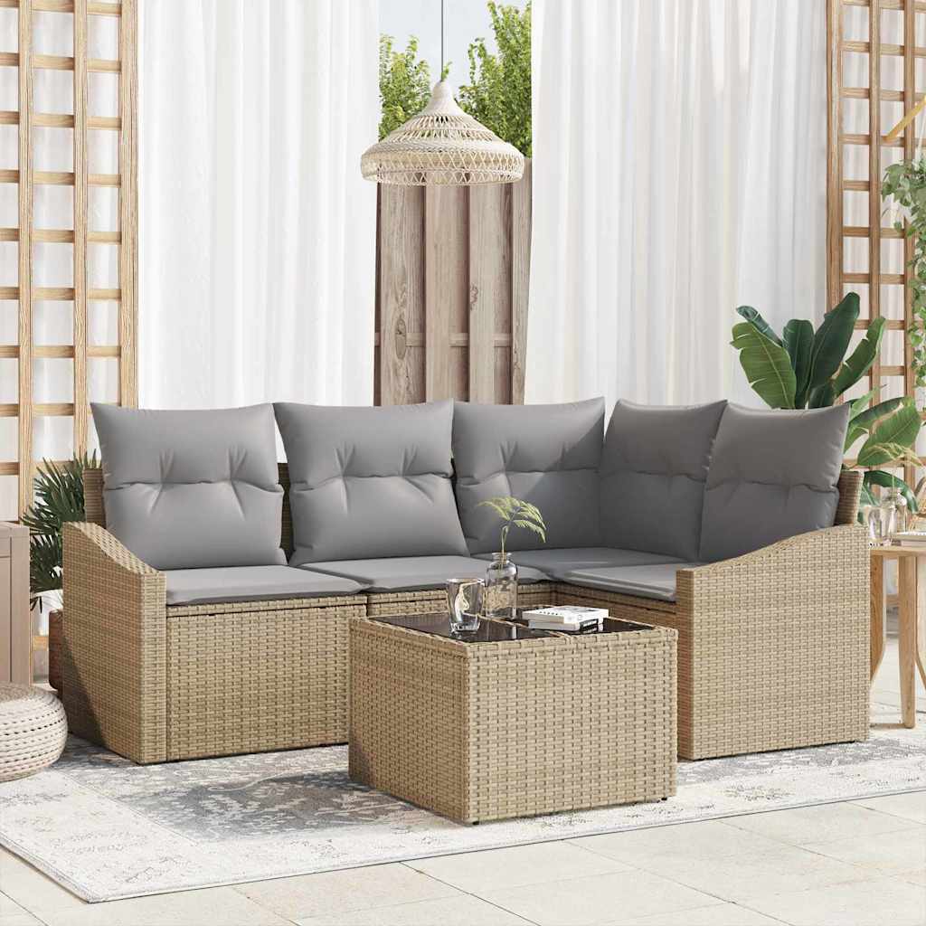 Sofa Set mit Kissen 5 pcs Beige Poly Rattan
