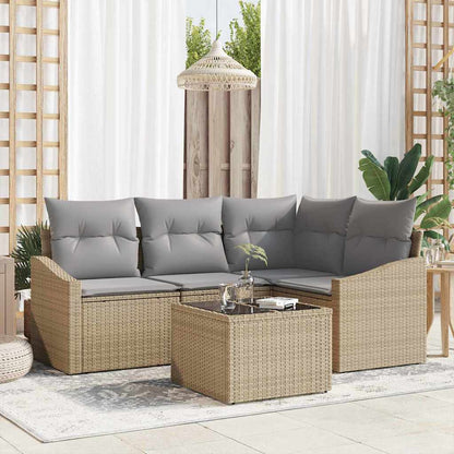 Sofa Set mit Kissen 5 pcs Beige Poly Rattan