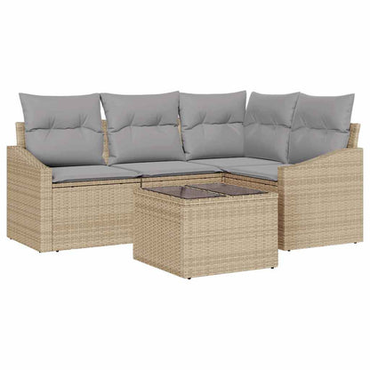 Sofa Set mit Kissen 5 pcs Beige Poly Rattan