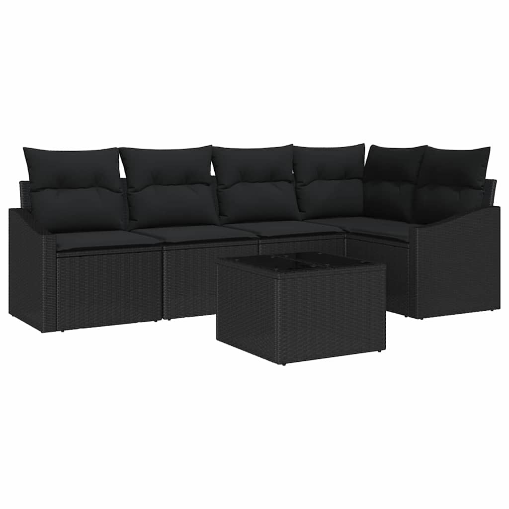 Sofa Set mit Kissen 6 pcs Schwarz Poly-Rattan