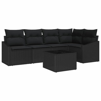 Sofa Set mit Kissen 6 pcs Schwarz Poly-Rattan