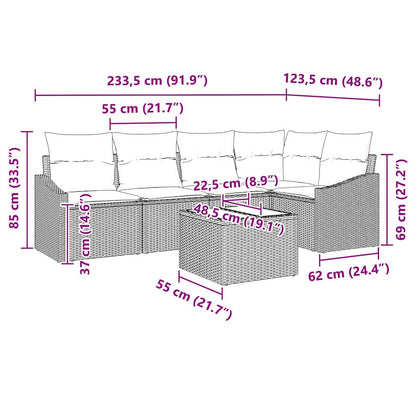 Sofa Set mit Kissen 6 pcs Schwarz Poly-Rattan