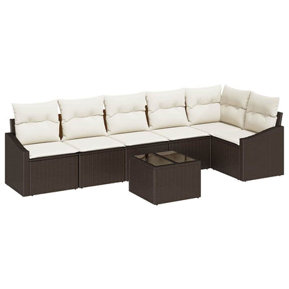 Sofa Set mit Kissen 7 pcs Braun Poly Rattan