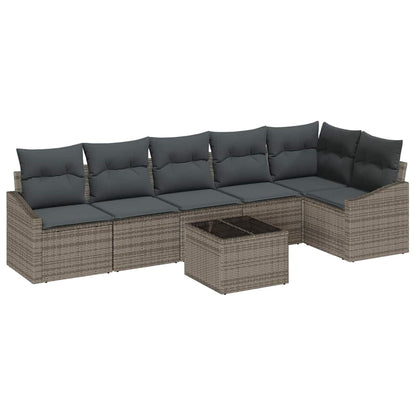 Sofa Set mit Kissen 7 pcs Grau Poly-Rattan