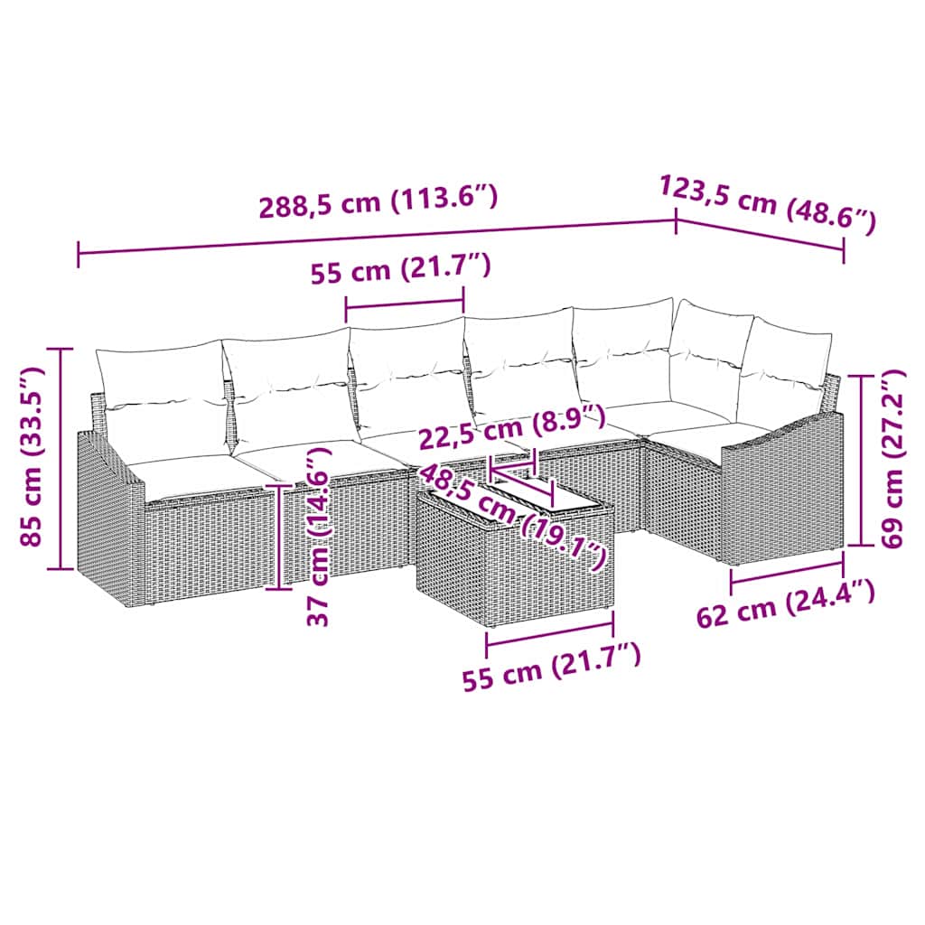 Sofa Set mit Kissen 7 pcs Grau Poly-Rattan