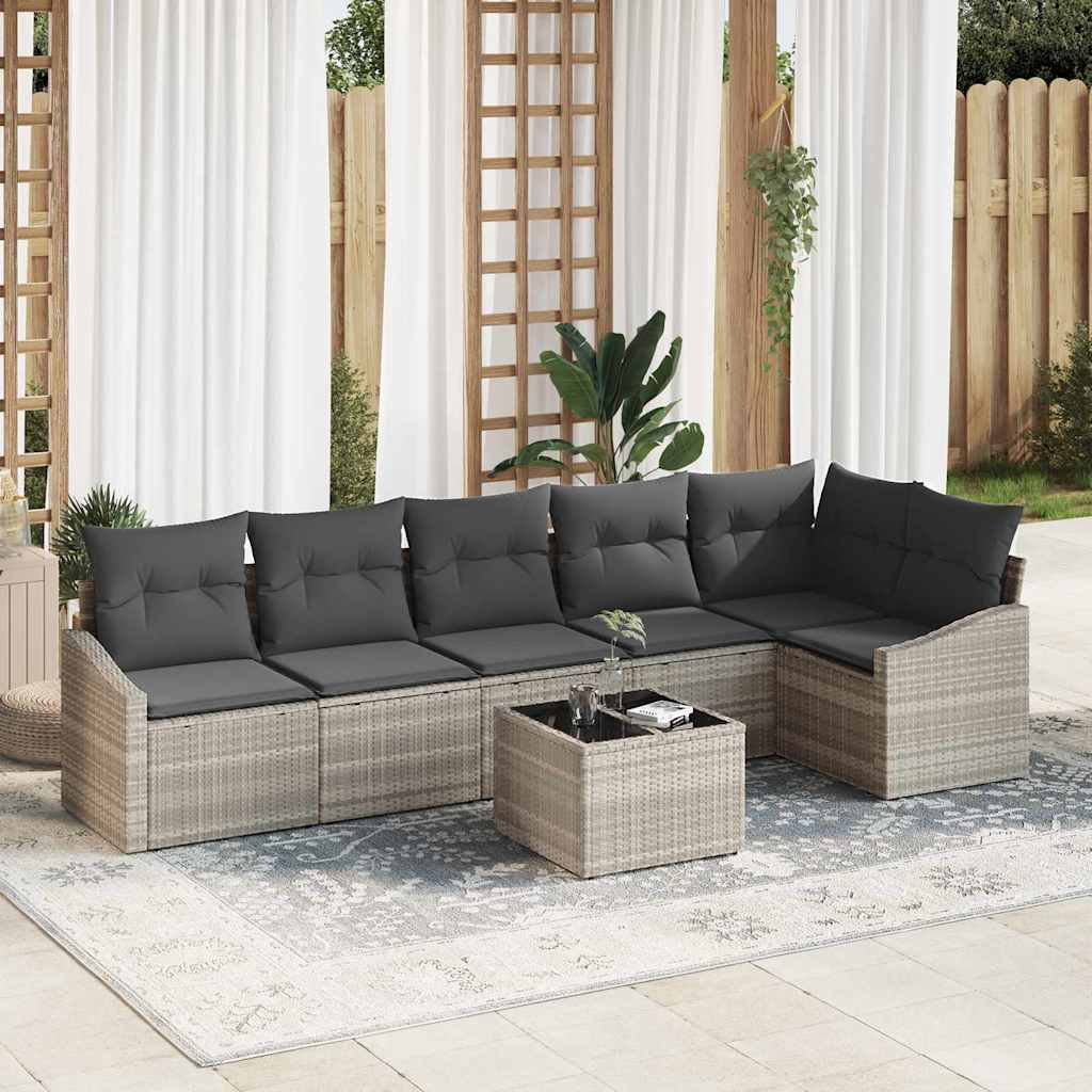Sofa Set mit Kissen 7 pcs Hellgrau Poly Rattan