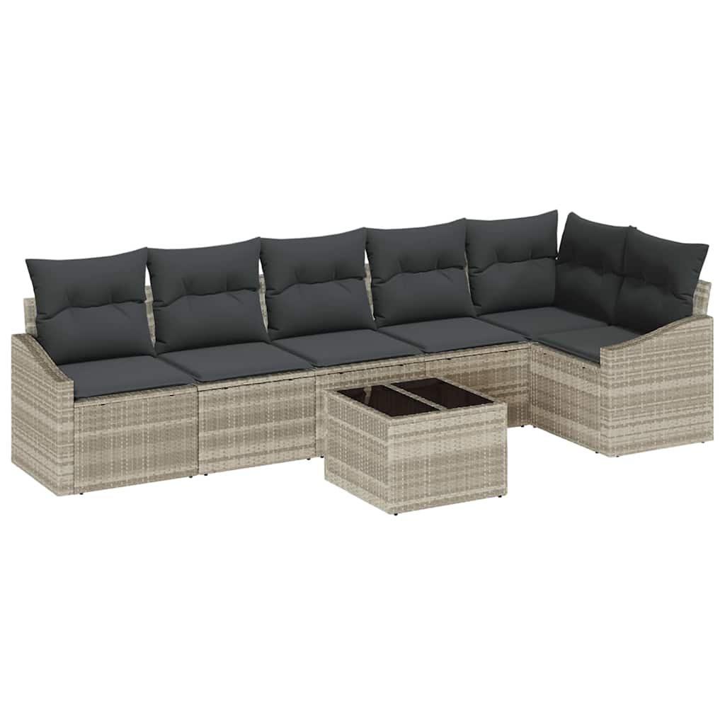 Sofa Set mit Kissen 7 pcs Hellgrau Poly Rattan