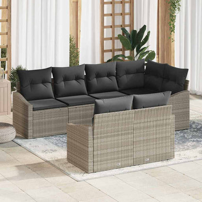 Sofa Set mit Kissen 7 pcs Hellgrau Poly-Rattan