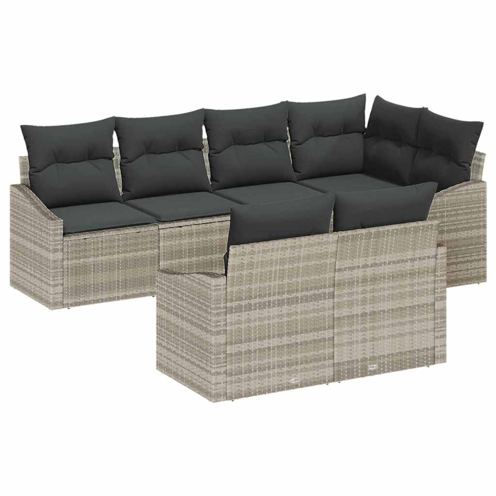 Sofa Set mit Kissen 7 pcs Hellgrau Poly-Rattan