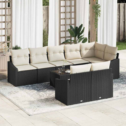 Sofa Set mit Kissen 9 pcs Schwarz Poly Rattan