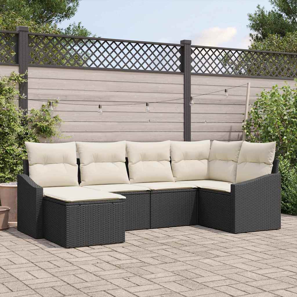 Sofa Set mit Kissen 6 pcs Schwarz Poly Rattan