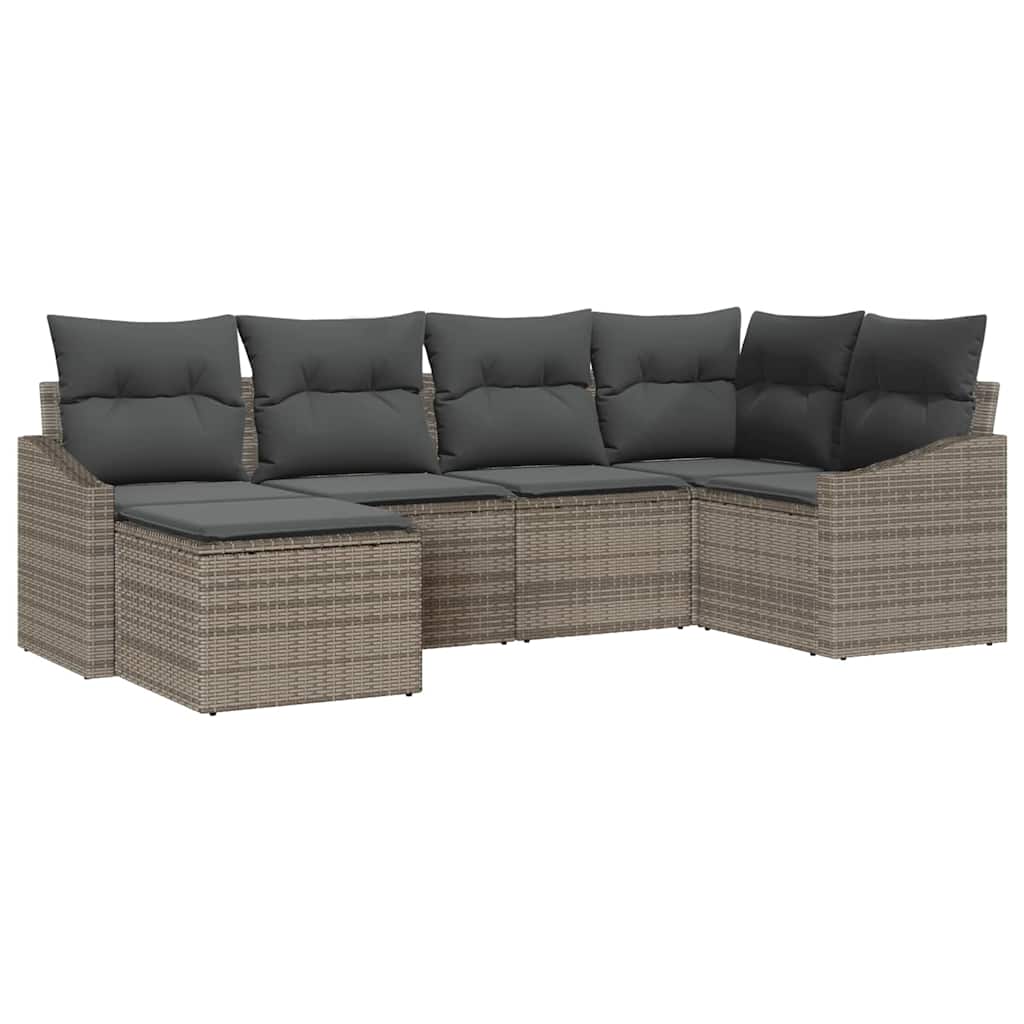 Sofa Set mit Kissen 6 pcs Grau Poly-Rattan