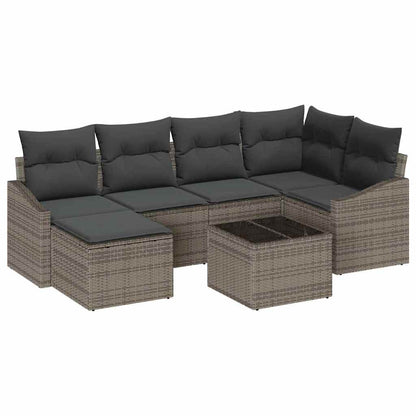 Sofa Set mit Kissen 7 pcs Grau Poly Rattan