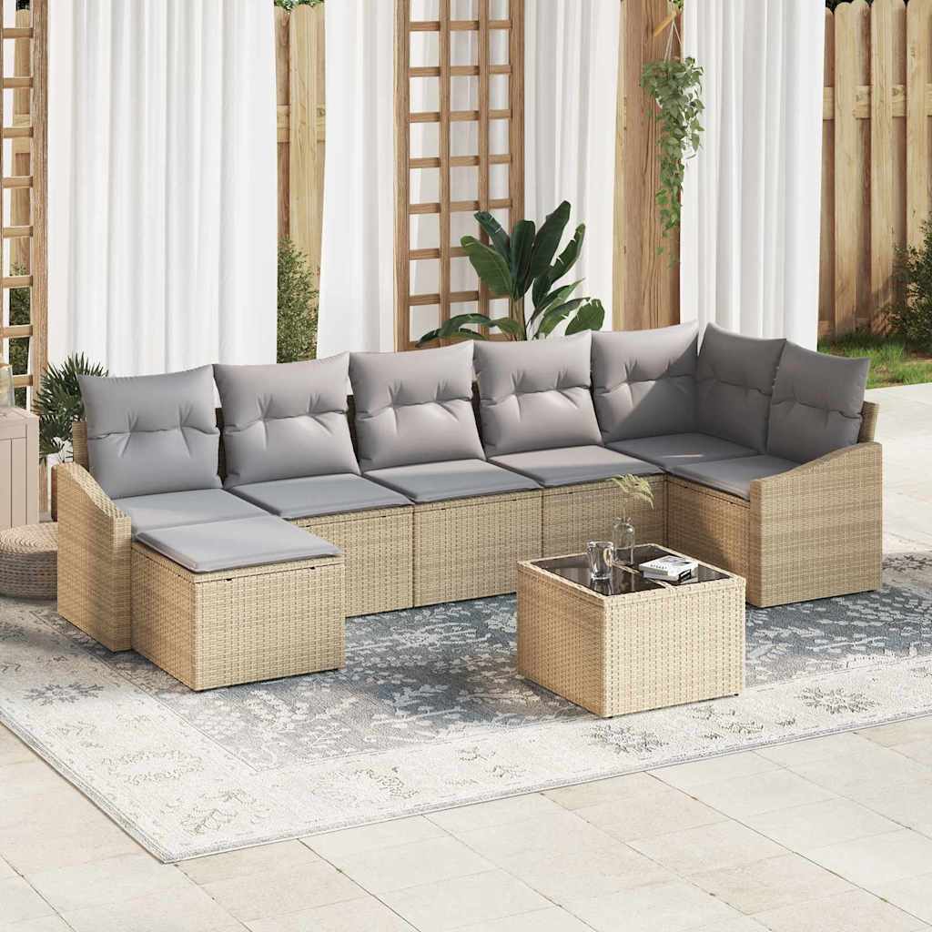Sofa Set mit Kissen 8 pcs Beige Poly Rattan