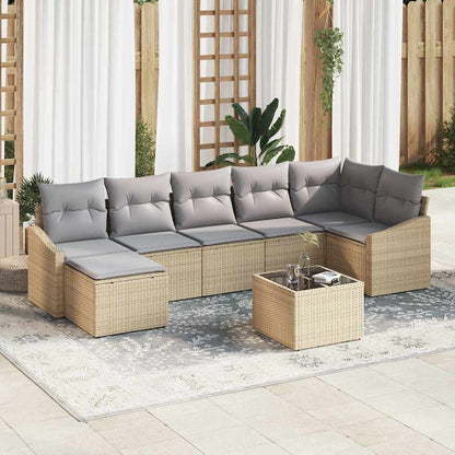 Sofa Set mit Kissen 8 pcs Beige Poly Rattan