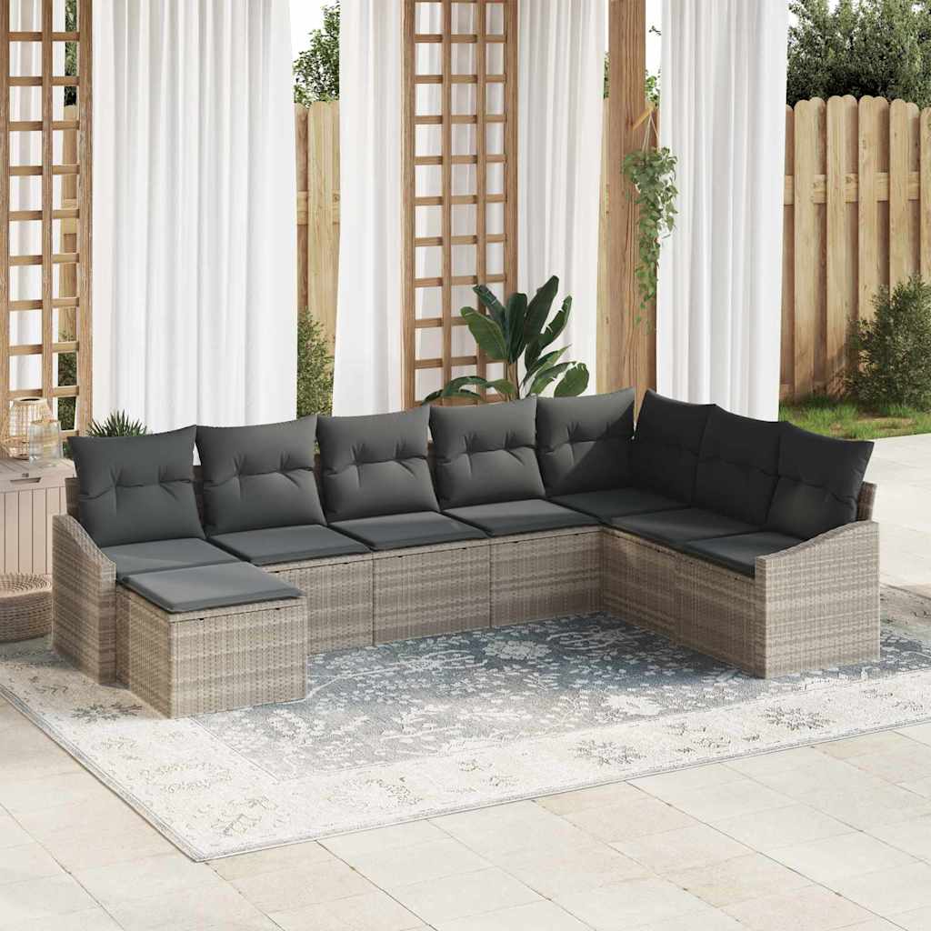 Sofa Set mit Kissen 8 pcs Hellgrau Poly-Rattan