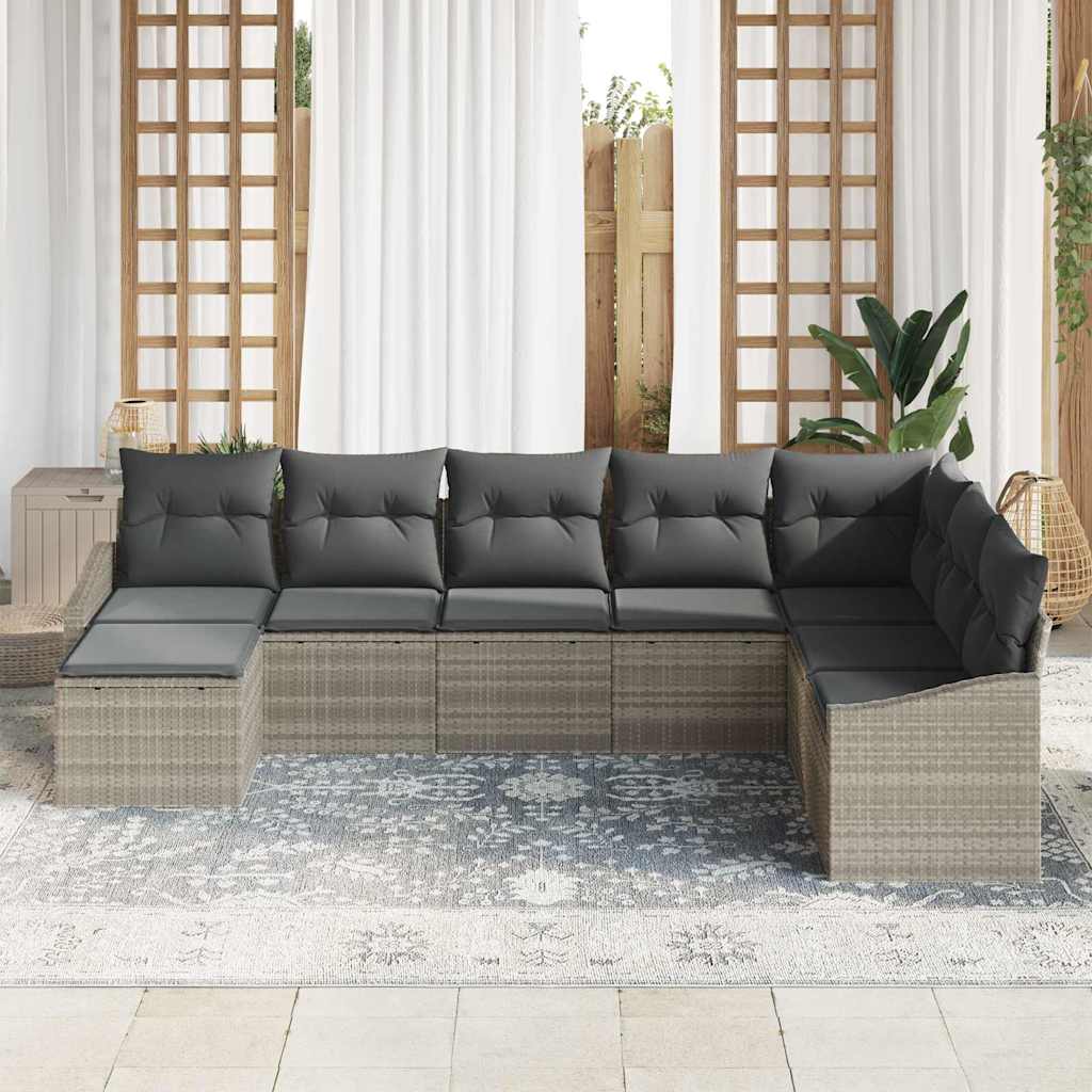 Sofa Set mit Kissen 8 pcs Hellgrau Poly-Rattan