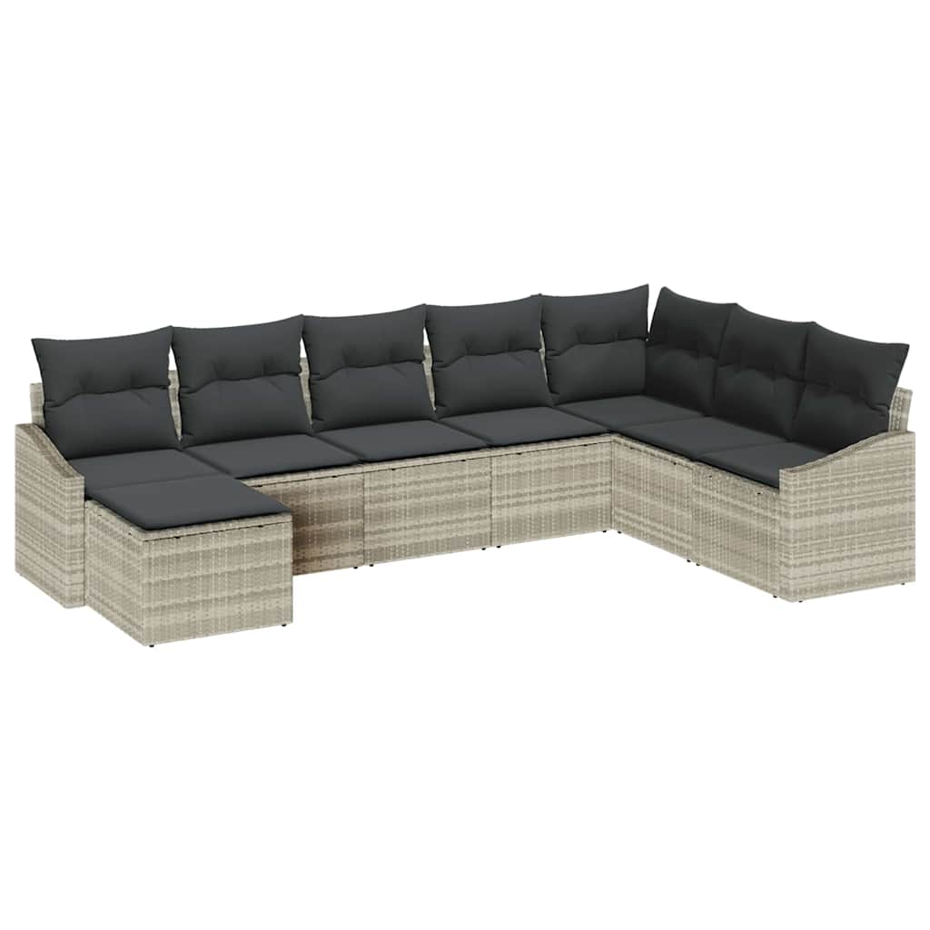 Sofa Set mit Kissen 8 pcs Hellgrau Poly-Rattan
