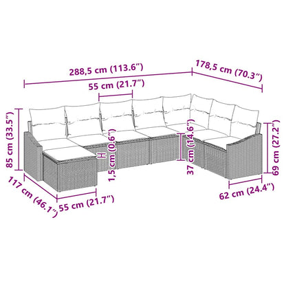 Sofa Set mit Kissen 8 pcs Hellgrau Poly-Rattan