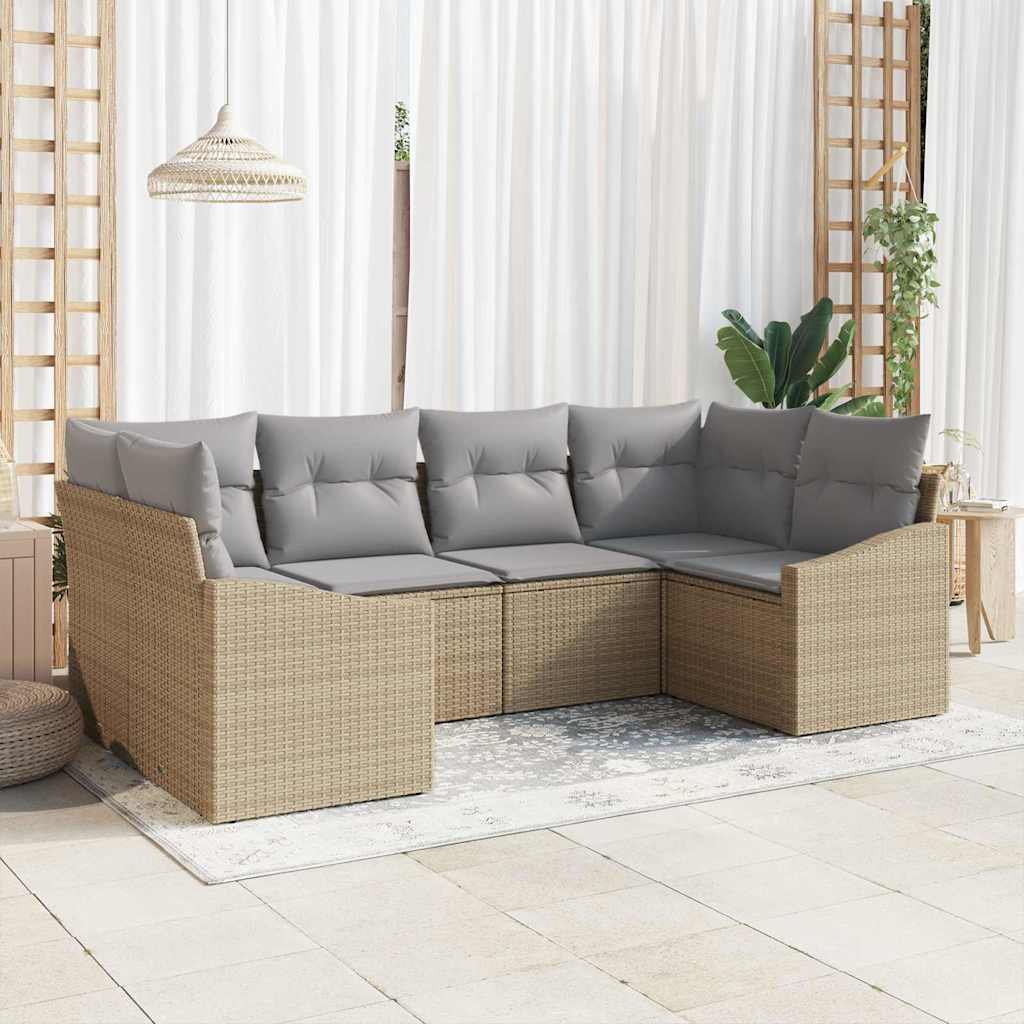 Sofa Set mit Kissen 6 pcs Beige Poly-Rattan