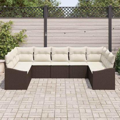 Sofa Set mit Kissen 9 pcs Braun Poly Rattan
