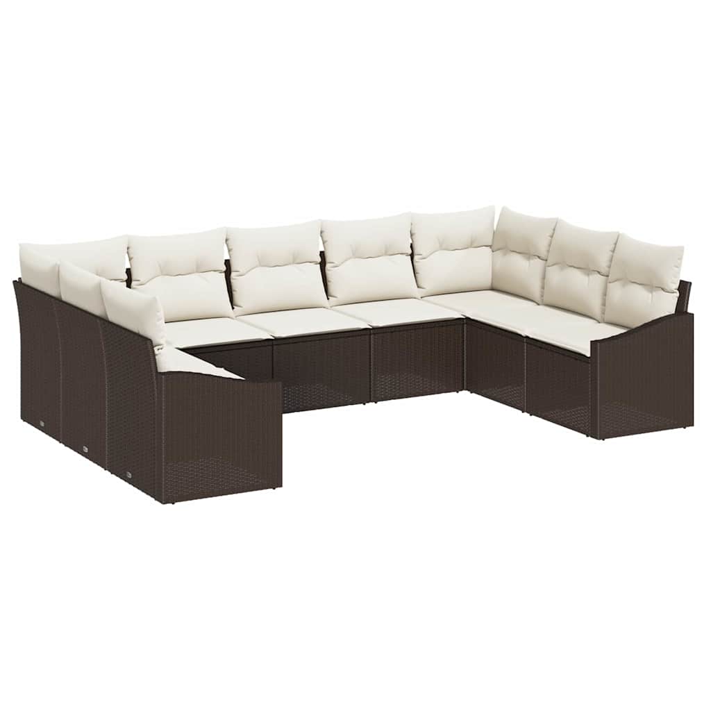 Sofa Set mit Kissen 9 pcs Braun Poly Rattan