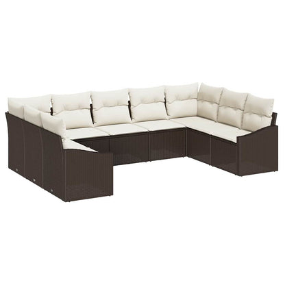 Sofa Set mit Kissen 9 pcs Braun Poly Rattan