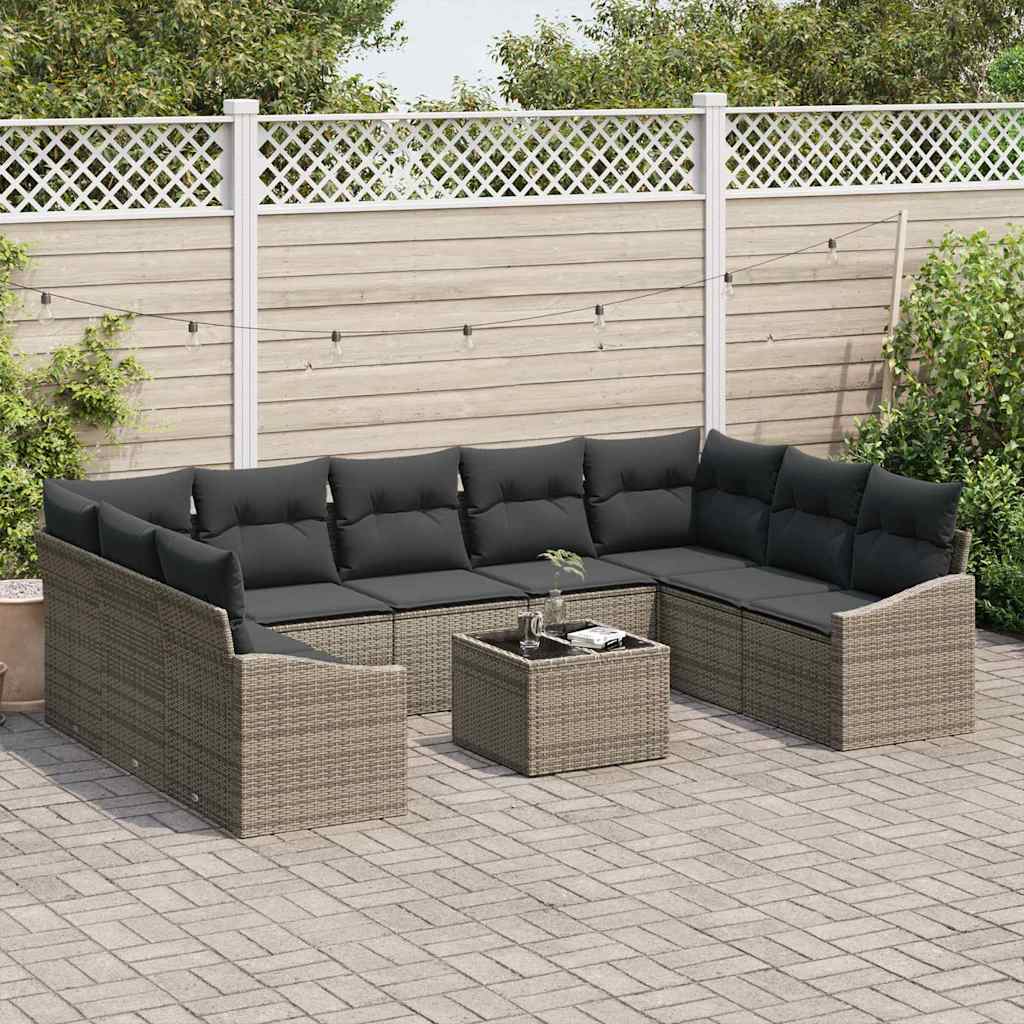 Sofa Set mit Kissen 10 pcs Grau Poly Rattan