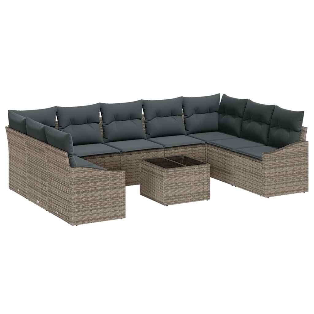 Sofa Set mit Kissen 10 pcs Grau Poly Rattan