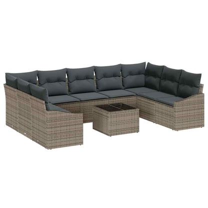 Sofa Set mit Kissen 10 pcs Grau Poly Rattan