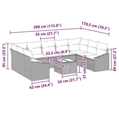 Sofa Set mit Kissen 10 pcs Grau Poly Rattan