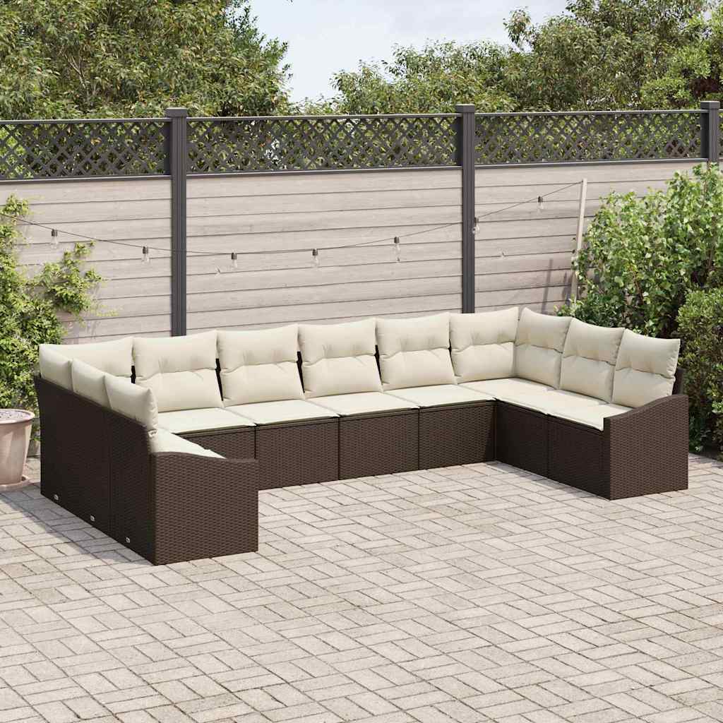 Sofa Set mit Kissen 10 pcs Braun Poly-Rattan